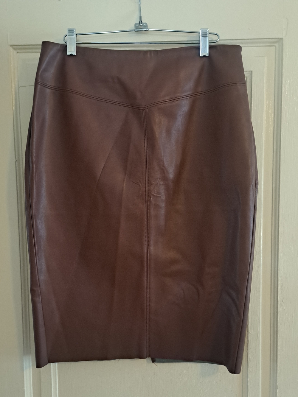 Express Chocolate Brown Leather Pencil Skirt